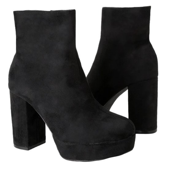 layne black suede platform ankle booties